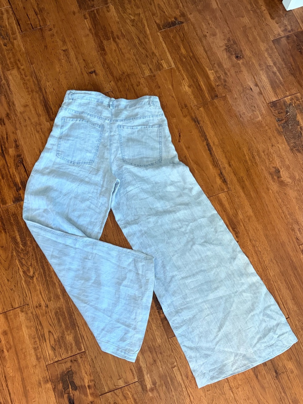 Magaschoni Light Blue 100%  Hemp Wide-Leg  Pilazzo Pants - Picture 6 of 11
